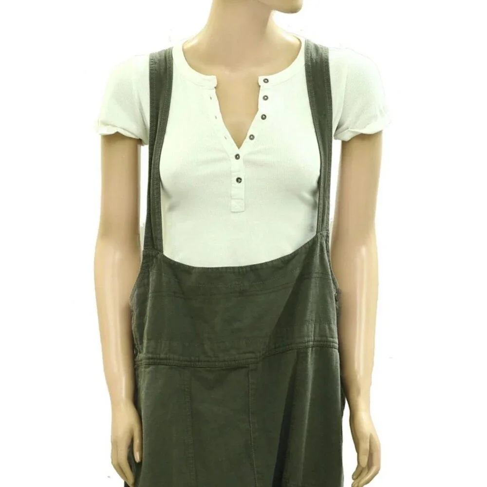 Free People We The Free Felix Tapered Overalls Jumpsuit Pinafore Olive XL 288353